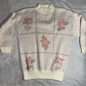 Keneth Too! Women’s Beige/Pink Long Sleeve Mock Neck Sweater